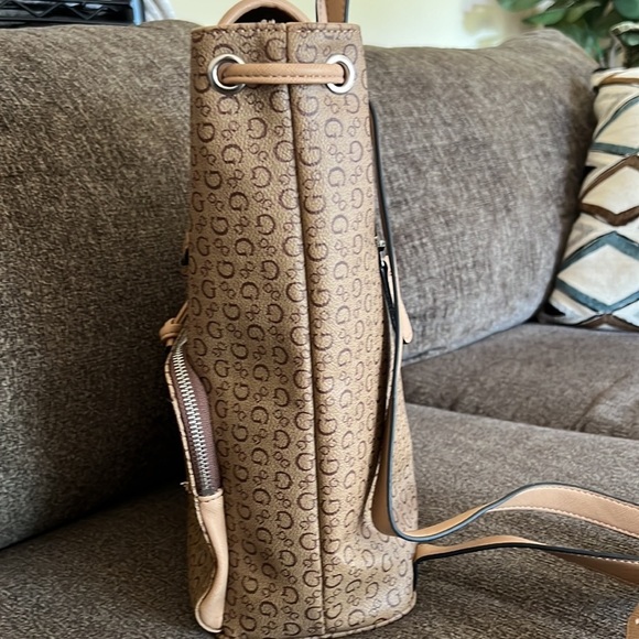 Guess Logo Backpack Tan/Beige/Brown Faux Leather - 12 x 12 x 5 - Picture 3 of 12